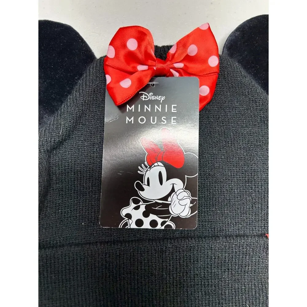 NWT Disney Minnie Mouse Youth Beanie Hat Red Black Disneyland